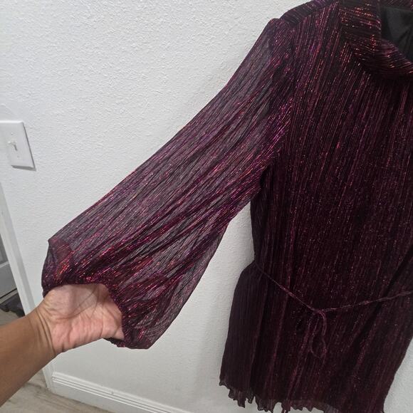 Jessica Howard 22W Metallic Pleated DressPlum Purple Sparkle Party Cocktal - Picture 7 of 11